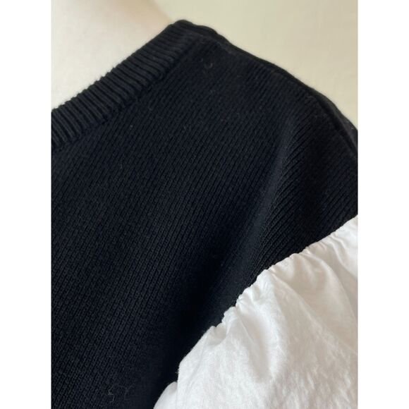 ~ Anthropologie L Sweater/Blouse Mixed Media Black White Balloon Poplin Knit Lg - Picture 12 of 15